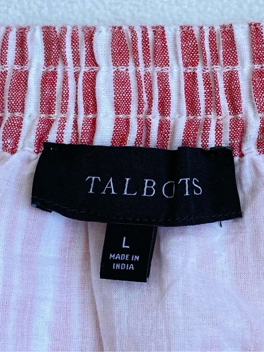 TALBOTS Linen/Cotton Blend Maxi Skirt Red/White Striped Elastic Waist Flare Sz L